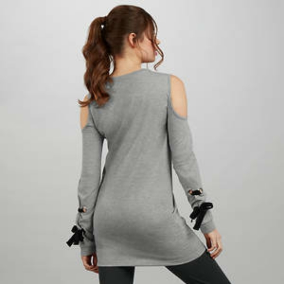 Lace-up long sleeved tunic in Heather gray. NWOT - Picture 3 of 3